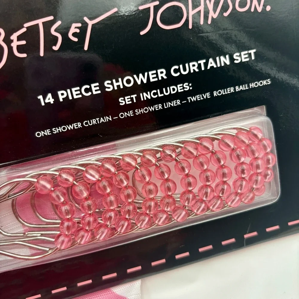 BETSEY JOHNSON 14pc COQUETTE Pink White Checkered Bow‎ Shower Curtain Set